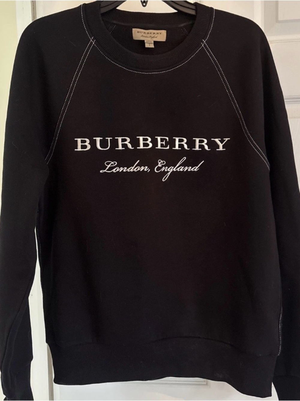 BURBERRY Authentic Mens Black Cotton Crewneck Sweatshirt S P Excellent Condition